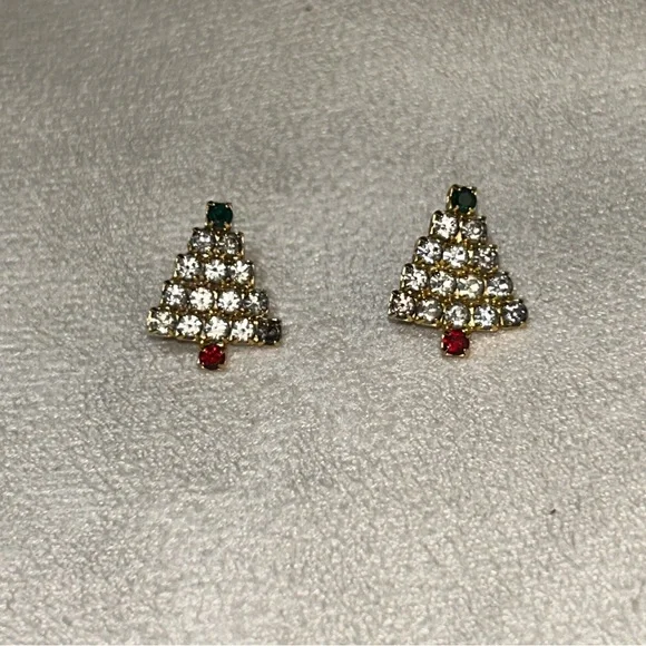 Gold and Red Christmas Tree Earrings